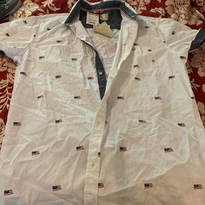 Men’s button up American Flag shirt.